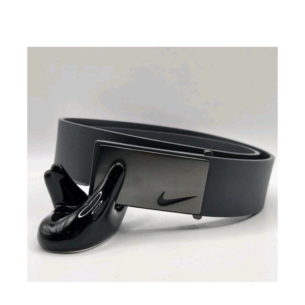 Nike Tonal Sleek Modern Plaque Belt β’Nappa Leather β’Dark Grey 32 Adjustable
